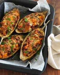 Eggplants Stuffed with Pumpkin, Pinenuts and Spinach